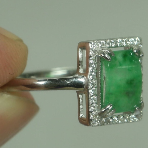 925 Silver Cert'd Genuine Untreated Green Emerald A Jadeite Ring Gift - Picture 3 of 10